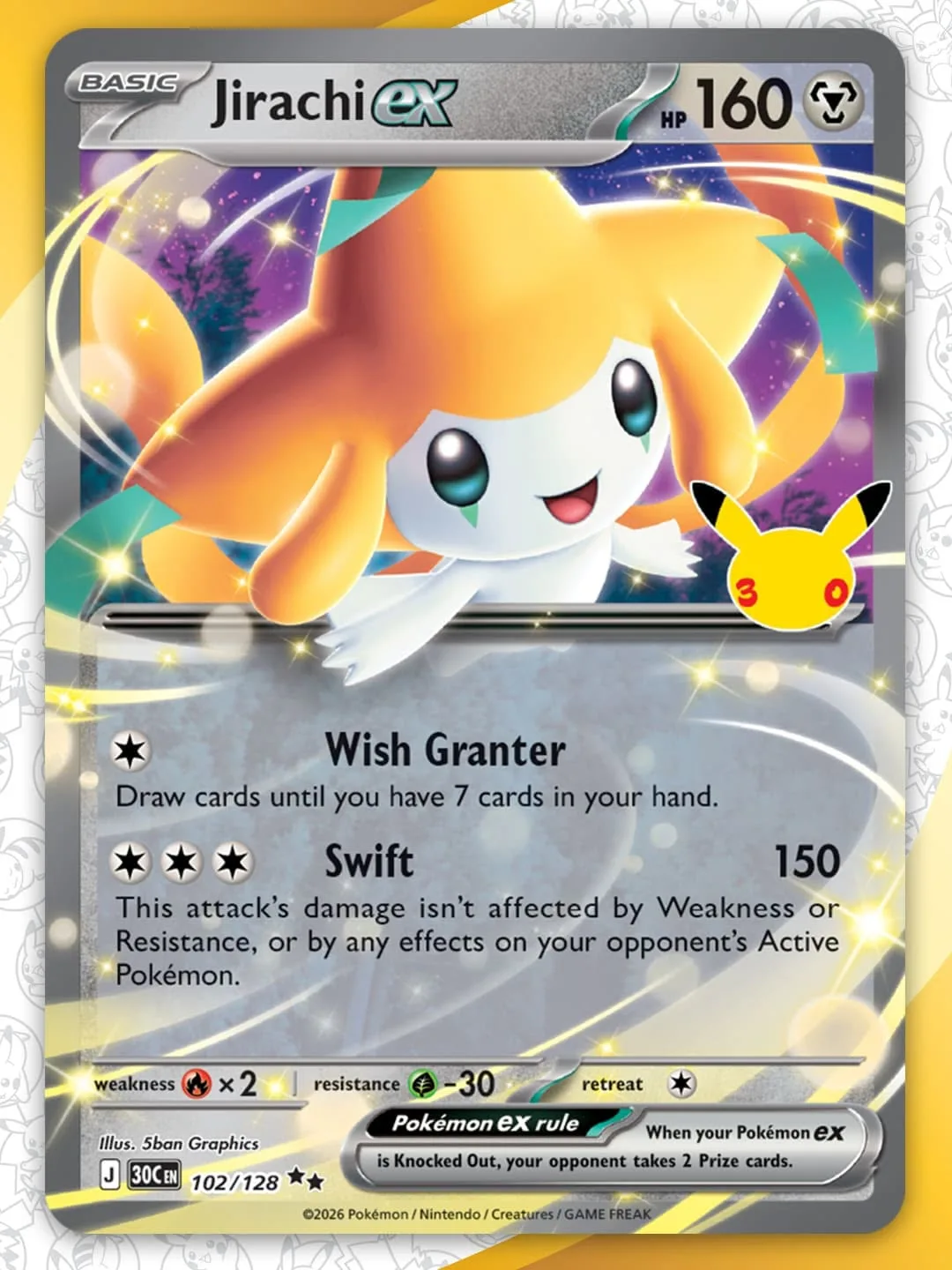 Jirachi 於七月七日甦醒,將於 Pokémon TCG 30 周年擴展登場